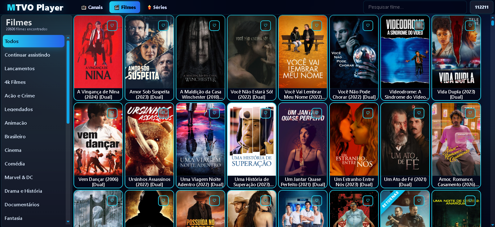 Tela de filmes do MTVO WebPlayer